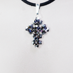 Pendant 30cm - Phoebe-Black Suedine - Pendant 30cm - Laiton argenté